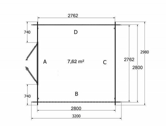 Abri de jardin en bois ep 19mm surface utile 762m² 298x298x235cm int019/ineksa