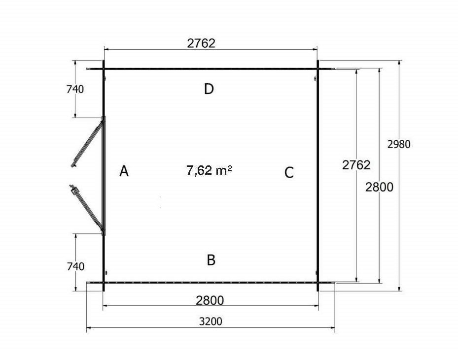 Abri de jardin en bois ep 19mm surface utile 762m² 298x298x235cm int019/ineksa