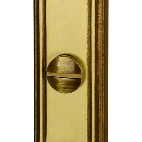 2 poignées de porte sur plaque LOUIS XV, Verrou condamnation pour salle de bain/WC, Finition zamak doré patiné, Entraxe standard 195 mm