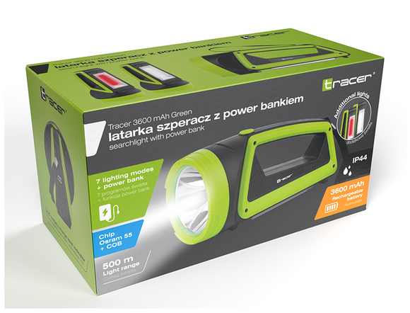 Latarka szperacz 3600 mAh zielona z power bankiem