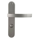 2 poignées de porte sur plaque AUDACE, Verrou condamnation pour salle de bain/WC, Finition aluminium nickel mat, Entraxe standard 195 mm-7