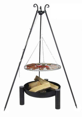 Grille en acier inoxydable sur trépied + Brasero de jardin PALMA