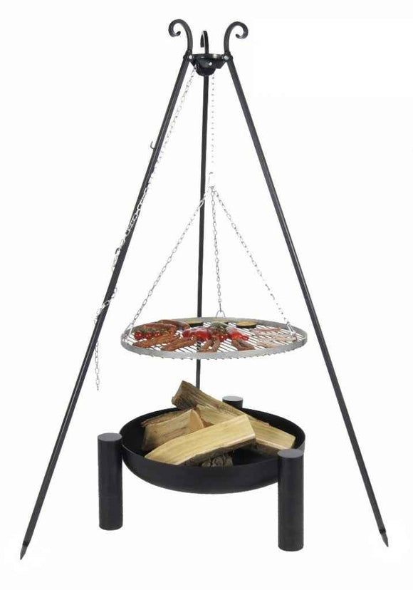 Grille en acier inoxydable sur trépied + Brasero de jardin PALMA