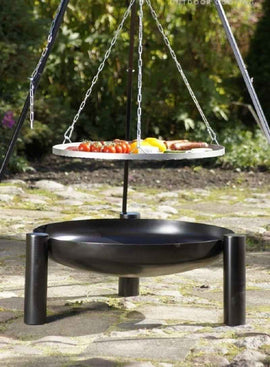 Grille en acier inoxydable sur trépied + Brasero de jardin PALMA