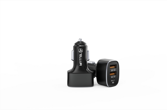 Chargeur de voiture Tellur FCC9, 56 W, 9 A (2XQC 3.0 + PD20 W) noir