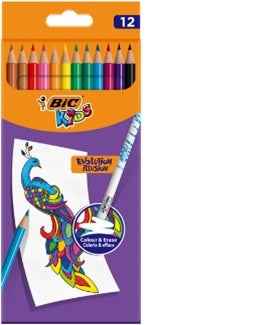BIC Kids Evolution Illusion erasable pencil crayons box of 12 pcs