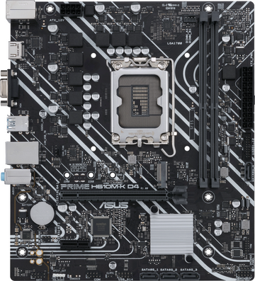 Asus | PRIME H610M-K D4 | Processor family Intel | Processor socket LGA1700 | DDR4 DIMM | Memory slots 2 | Supported hard disk drive interfaces SATA, M.2 | Number of SATA connectors 4 | Chipset Intel H610 | mATX