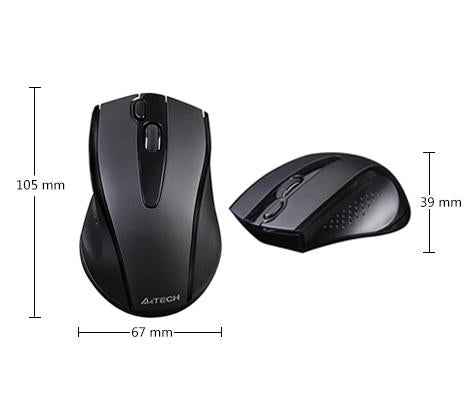 MOUSE A4tech, PC sau NB, wireless, 2.4GHz, optic, 1000 dpi, butoane/scroll 3/1, silent click, negru, "G9-500FS-BK" (timbru verde 0.18 lei)
