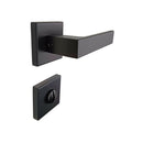 2 poignées de porte sur rosace LOFT, Verrou de condamnation pour salles de bain/WC Finition métal noir mat