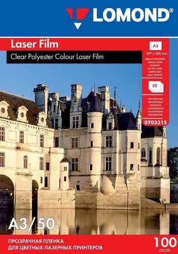 Film PET Lomond pour imprimantes laser couleur noir et blanc Transparent A3, 50 feuilles