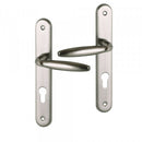2 poignées de porte sur plaque BRISTOL, Trou de cylindre - entrée - bureau - service, Finition aluminium nickel mat, Entraxe standard 195 mm-2