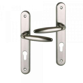 2 poignées de porte sur plaque BRISTOL, Trou de cylindre - entrée - bureau - service, Finition aluminium nickel mat, Entraxe standard 195 mm