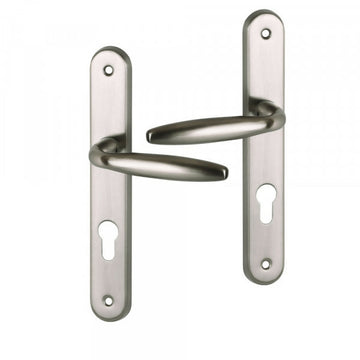 2 poignées de porte sur plaque BRISTOL, Trou de cylindre - entrée - bureau - service, Finition aluminium nickel mat, Entraxe standard 195 mm - 0