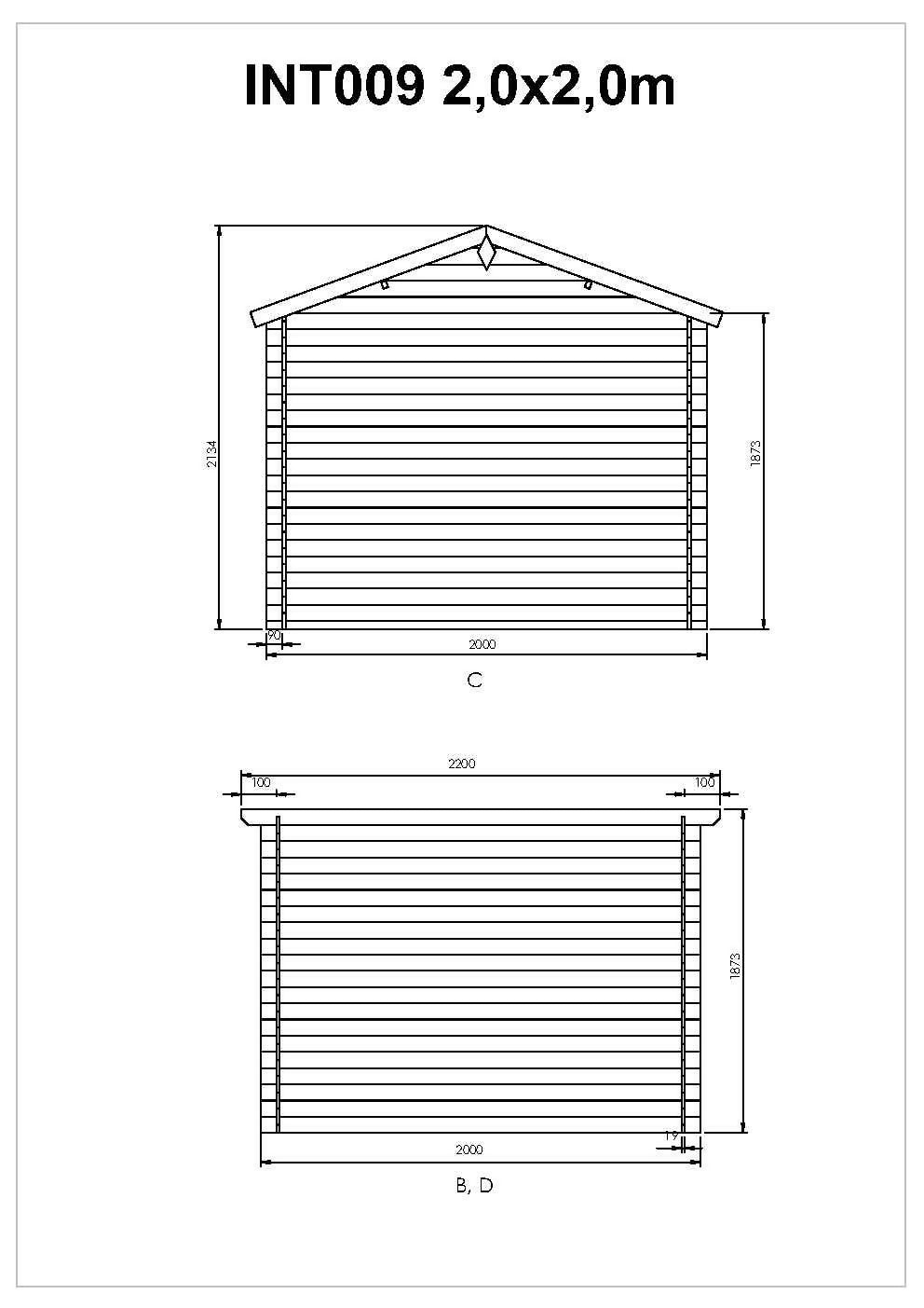 Abri de jardin en bois ep19mm surface utile 318m² 200x200x213cm int009/ineksa