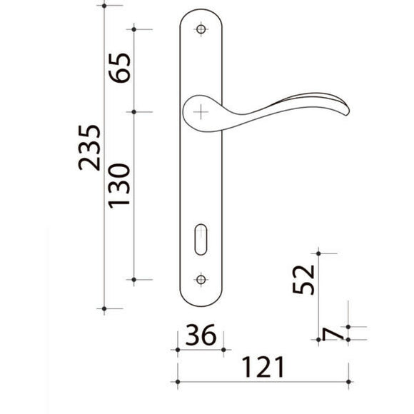 2 poignées de porte sur plaque AGATHE, Verrou de condamnation pour salle de bain/WC, Finition laiton poli, Entraxe standard 195 mm