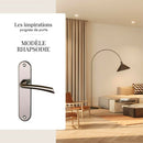 2 poignées de porte sur plaque RHAPSODIE, Sans trou pour pièce à vivre, Finition zamak nickel mat, Entraxe 165 mm