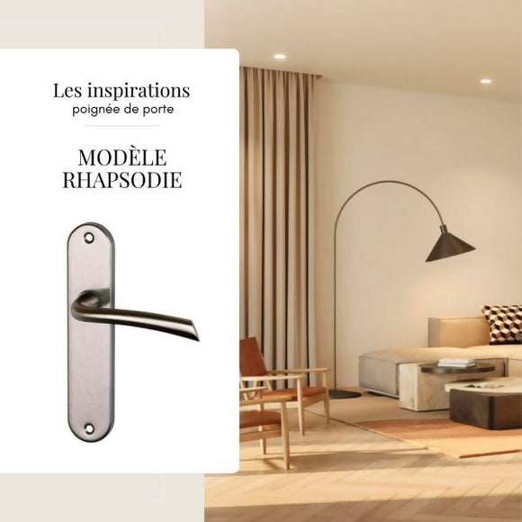 2 poignées de porte sur plaque RHAPSODIE, Sans trou pour pièce à vivre, Finition zamak nickel mat, Entraxe 165 mm