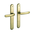 2 poignées de porte sur plaque VINTAGE, Sans trou pour pièce à vivre, Finition laiton brut laqué mat, Entraxe stand 195 mm