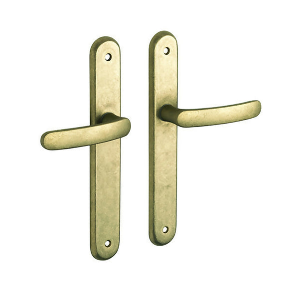 2 poignées de porte sur plaque VINTAGE, Sans trou pour pièce à vivre, Finition laiton brut laqué mat, Entraxe stand 195 mm