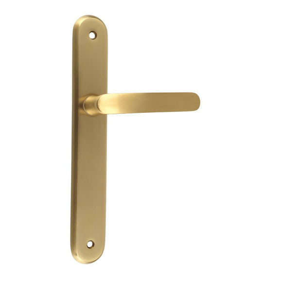 2 poignées de porte sur plaque VINTAGE, Sans trou pour pièce à vivre, Finition laiton doré satiné, Entraxe stand 195 mm
