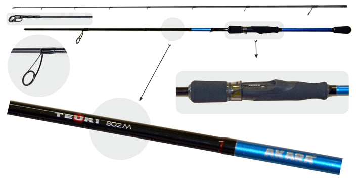 Canne spinning universelle akara teuri ms tx-30 2 brins longueur 244 m test 8-245 g