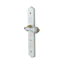 2 poignées de porte ROSAE, Verrou de condamnation pour salles de bain/WC, Porcelaine de Limoges, Finition coude doré, Entraxe standard 195 mm