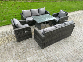 Fimous Ensemble de meubles de jardin en polyrotin Table à manger Recling Arm Fauteuil Canapé Lounge 8 places