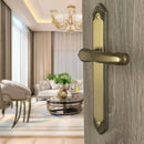 2 poignées de porte sur plaque ISABELLA, Sans trou pour pièce à vivre, Finition laiton patiné, Entraxe standard 195 mm-1