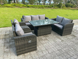 Fimous Rotin Meubles De Jardin En Plein Air Ascenseur Réglable Table À Manger Ou Table Basse Ensemble De Sièges D'amour Canapé 2 Places Canapé 3 Places Canapé Chaise Longue 7 Places - 0