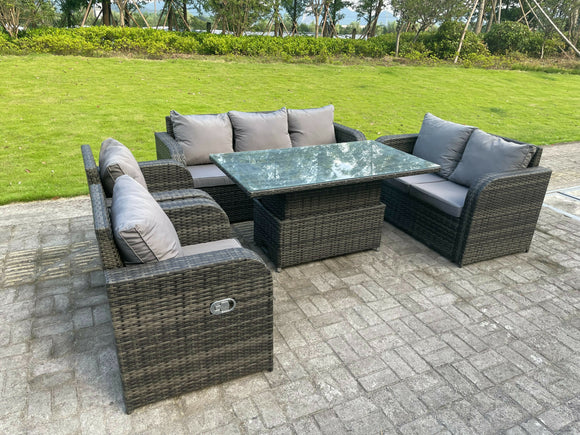 Fimous Rotin Meubles De Jardin En Plein Air Ascenseur Réglable Table À Manger Ou Table Basse Ensemble De Sièges D'amour Canapé 2 Places Canapé 3 Places Canapé Chaise Longue 7 Places