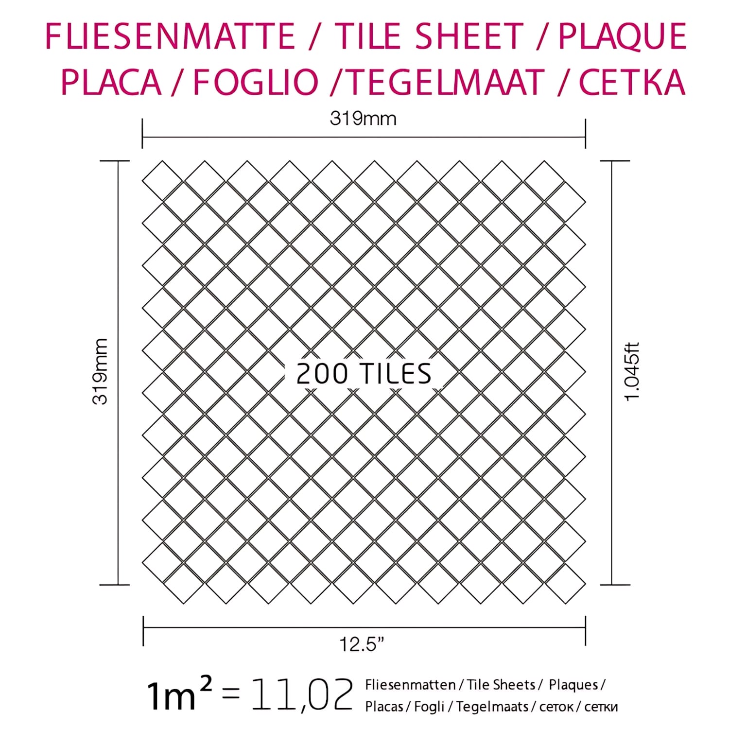 Mosaïque métal massif Carrelage Acier inoxydable Marine brossé gris Grosseur 1,6mm ALLOY Diamond-S-S-MB 0,91 m2