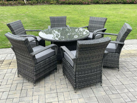 Fimous Rattan meubles de jardin table à manger et chaises Wicker patio extérieur 6 chaises plus table ronde
