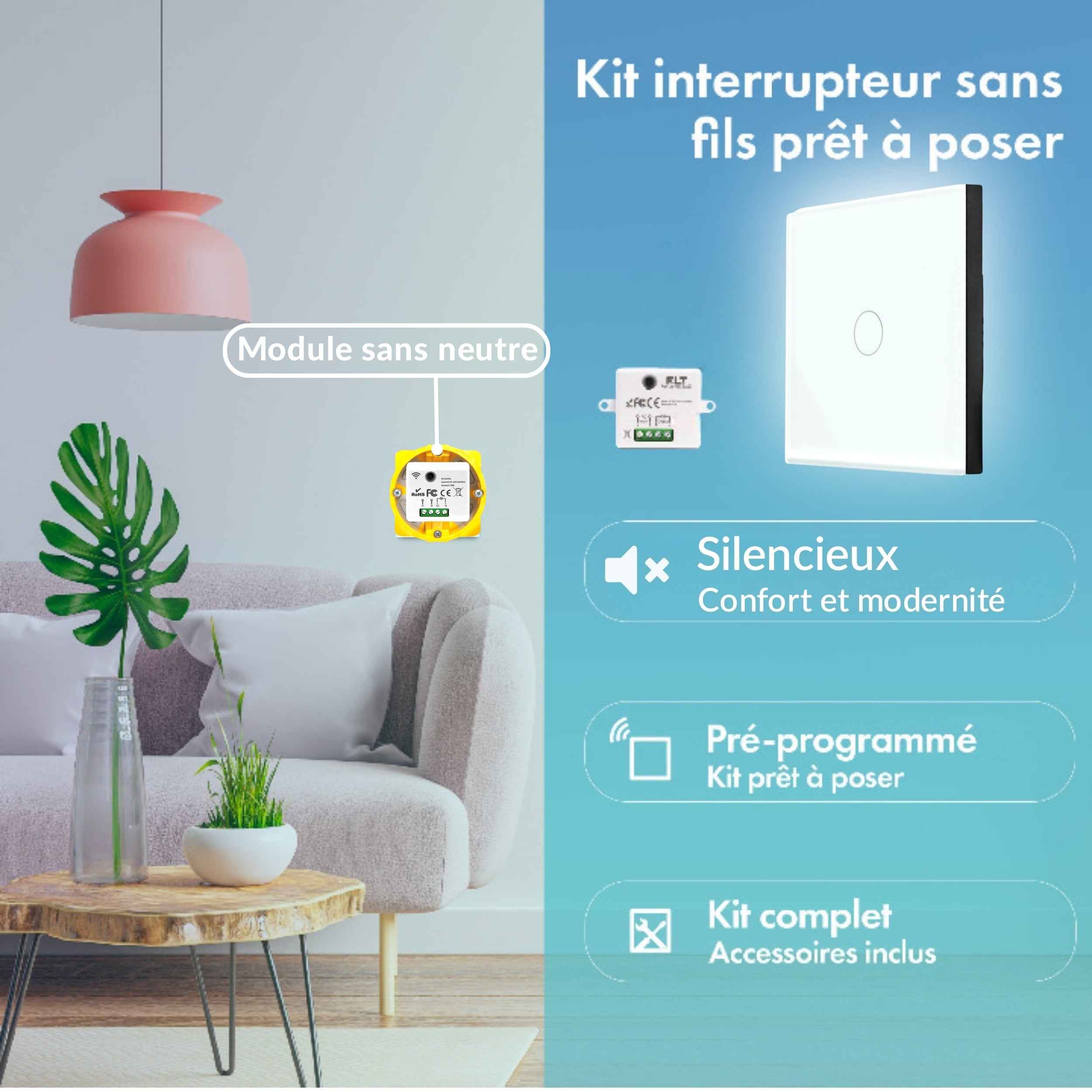 Kit interrupteur sans fil tactile sans neutre requis – ELEGANCE61