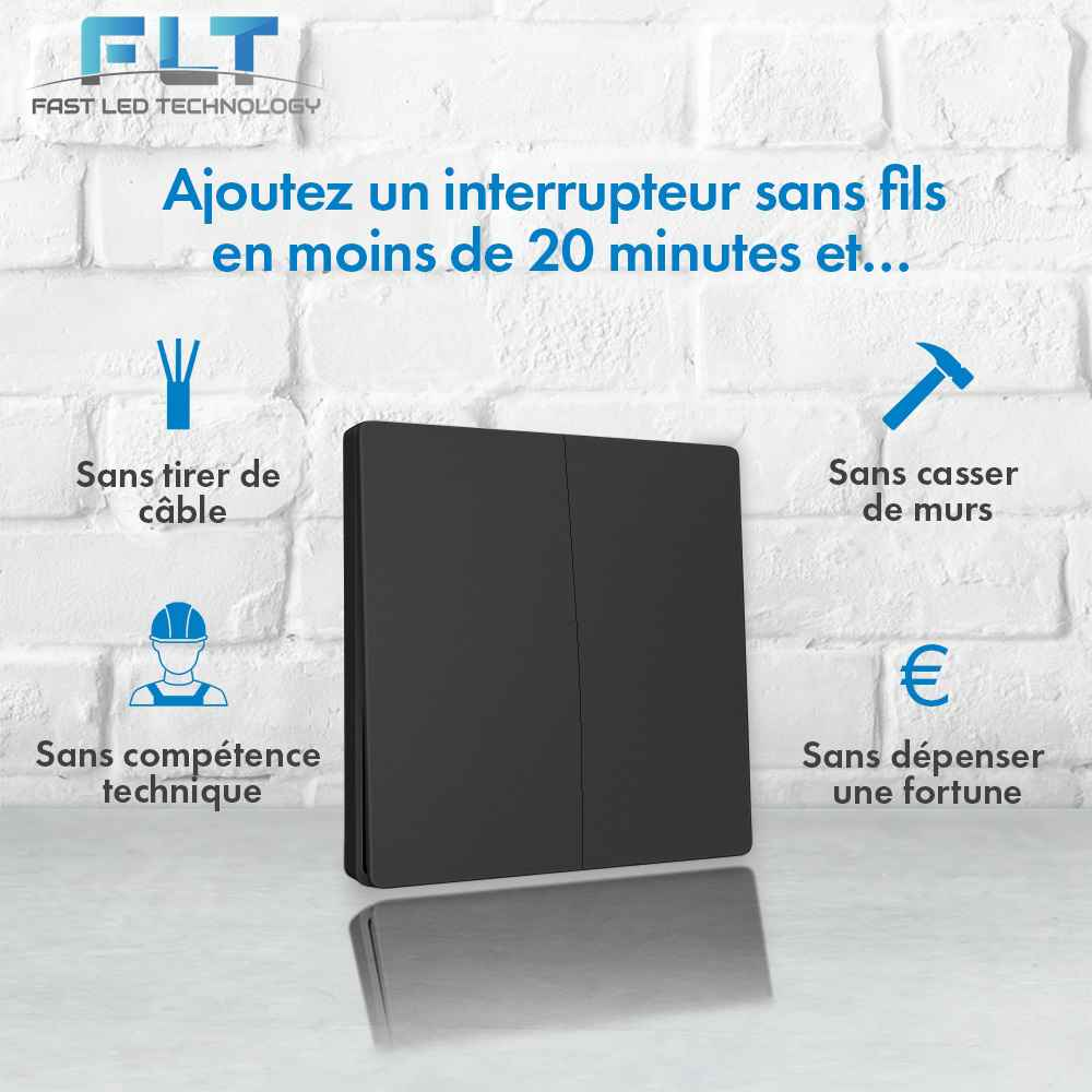 Kit interrupteur sans fil et sans pile - Bouton Double Allumage et Adaptateur douille à vis radio - OXYGEN 42 – E27 Black