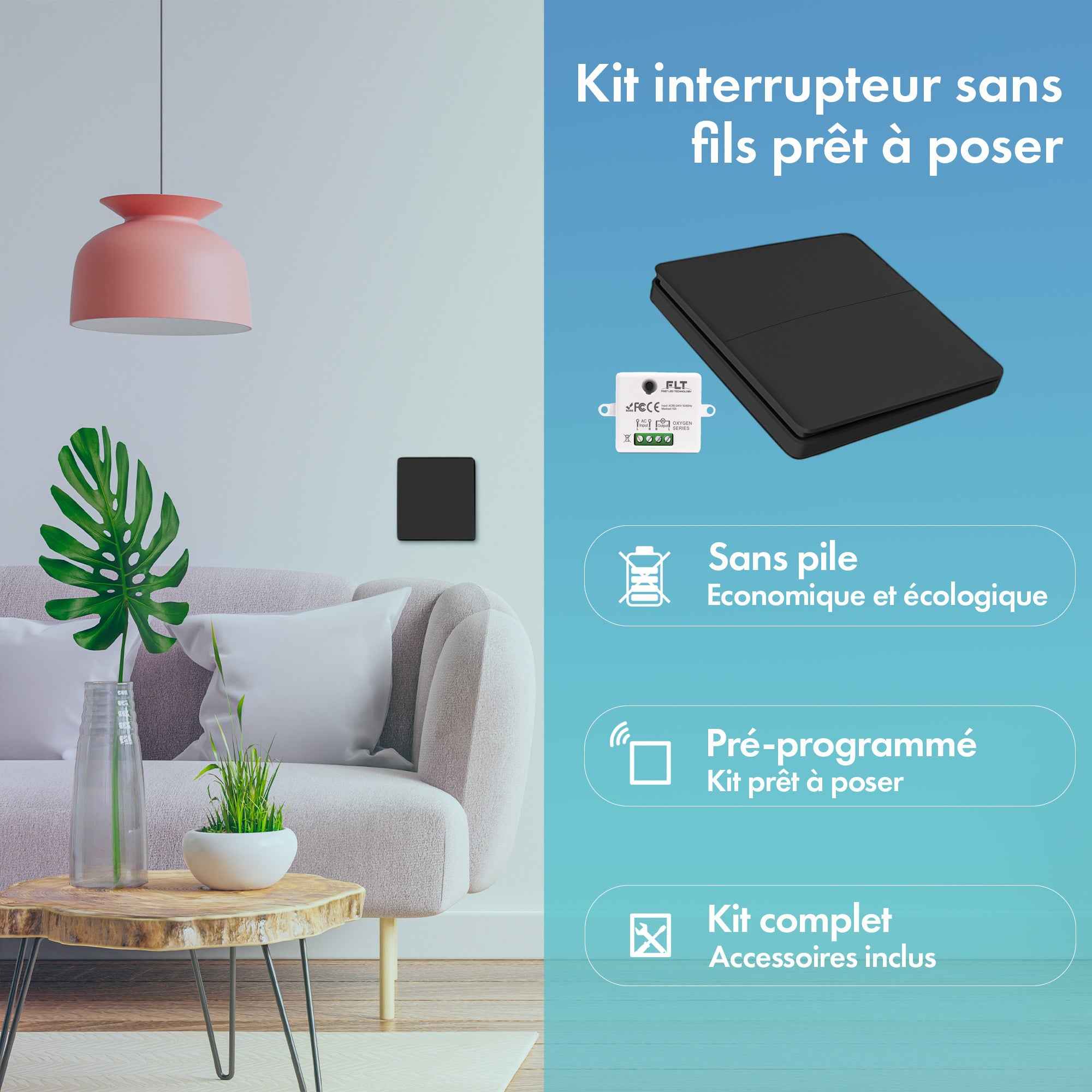 Kit interrupteur sans fil et sans pile - Bouton Double Allumage - OXYGEN 32 Black series