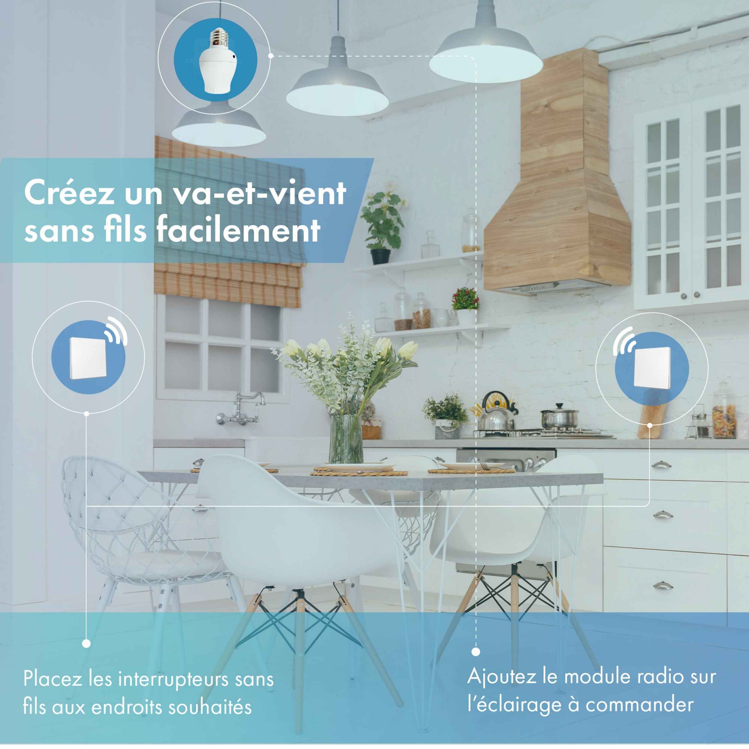 Kit interrutpeur sans fil et sans pile - adaptateur douille à vis radio - OXYGEN 51 - E27