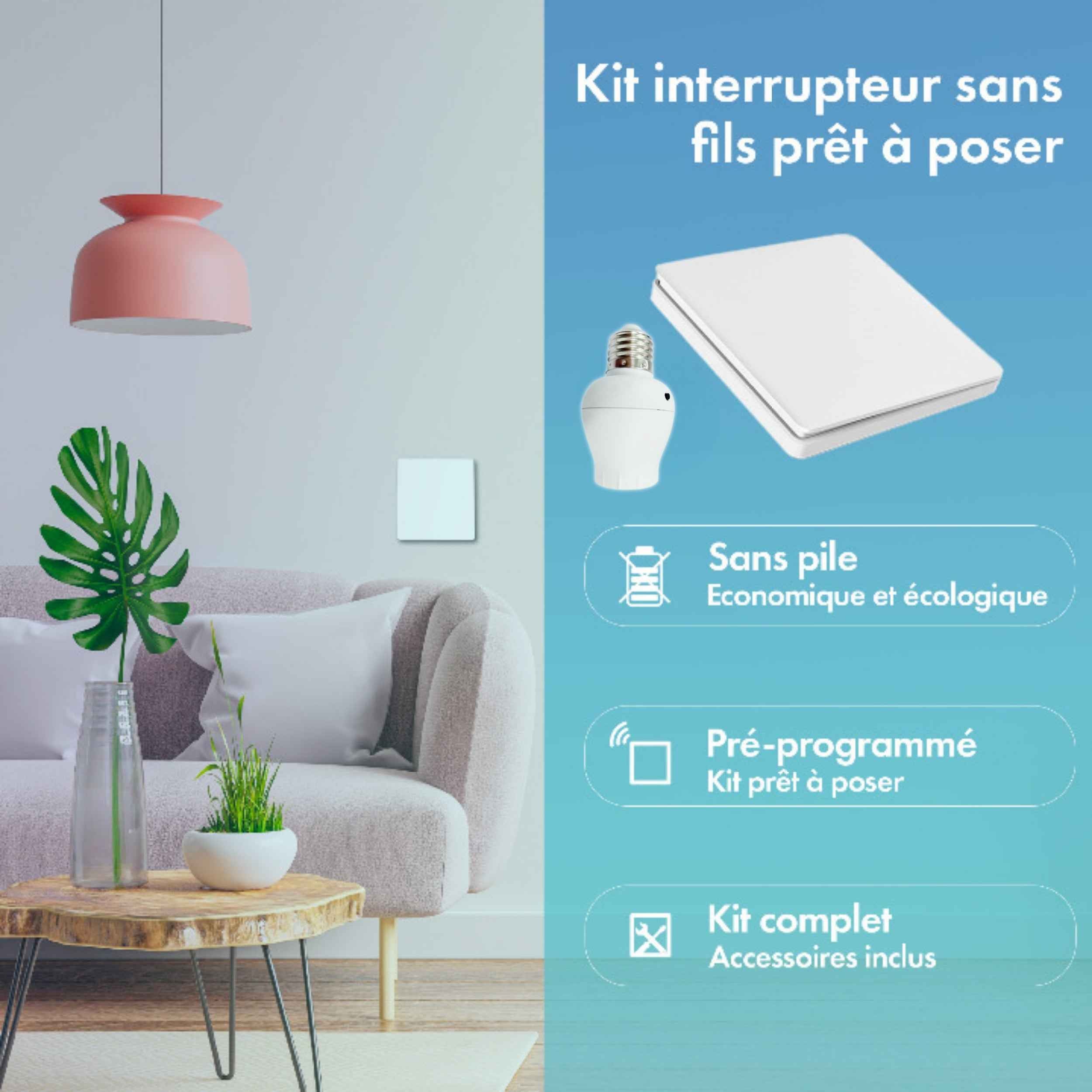 Kit interrupteur sans fil et sans pile - Bouton Double Allumage et Adaptateur douille à vis radio - OXYGEN 52 – E27