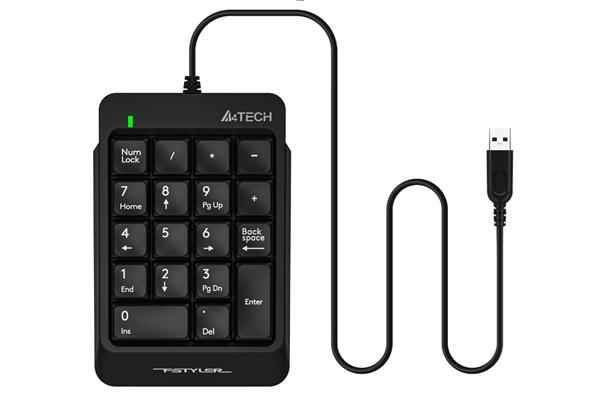 Clavier numérique A4TECH Fstyler, 18 touches, USB, 150 cm, design compact, noir, « FK-13P-BK » (timbre vert 0,8 lei)
