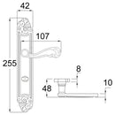 2 poignées de porte sur plaque LOUIS XV, Verrou condamnation pour salle de bain/WC, Finition zamak doré patiné, Entraxe standard 195 mm-9