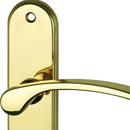 2 poignées de porte sur plaque EVA, Verrou de condamnation pour salle de bain/WC, Finition laiton poli, Entraxe 165 mm