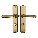 2 poignées de porte ATTILA, Verrou de condamnation pour salles de bain/WC, Finition laiton poli doré, Entraxe standard 195 mm