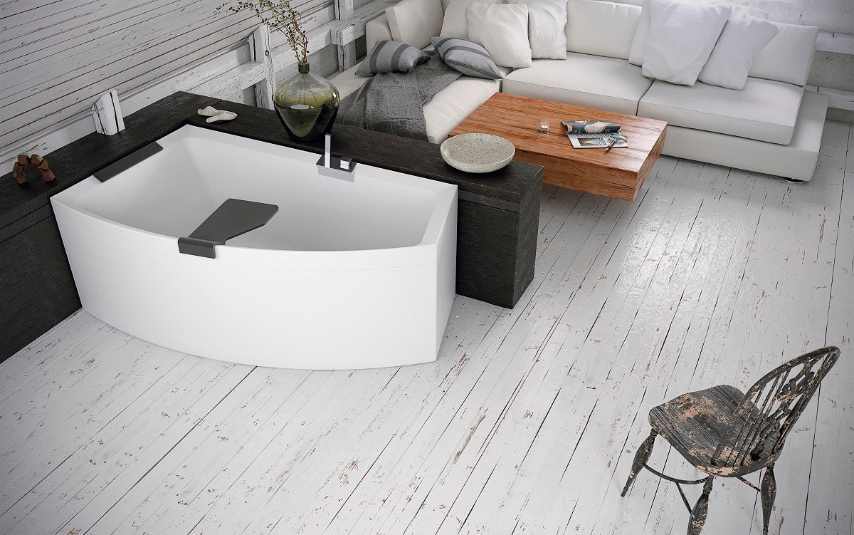 Baignoire d'angle acrylique novellini divina o 165x94 cm avec robinetterie et châssis - Clicktofournisseur.com