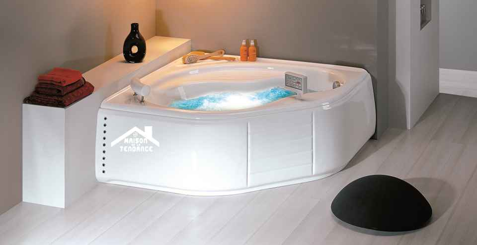 Baignoire d'angle en acrylique lucite ikaria 120x120x42 cm avec tablier wenge - Clicktofournisseur.com