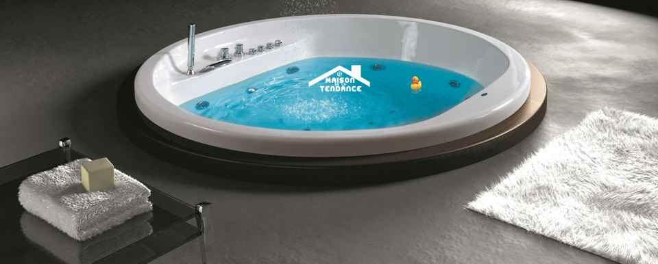 Baignoire en acrylique lucite ronde miami 180x180x49 cm avec robinetterie - Clicktofournisseur.com