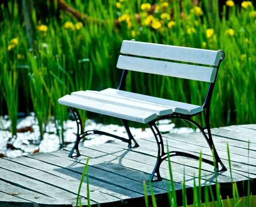 Banc de jardin blanc en bois et aluminium 150cm - Clicktofournisseur.com