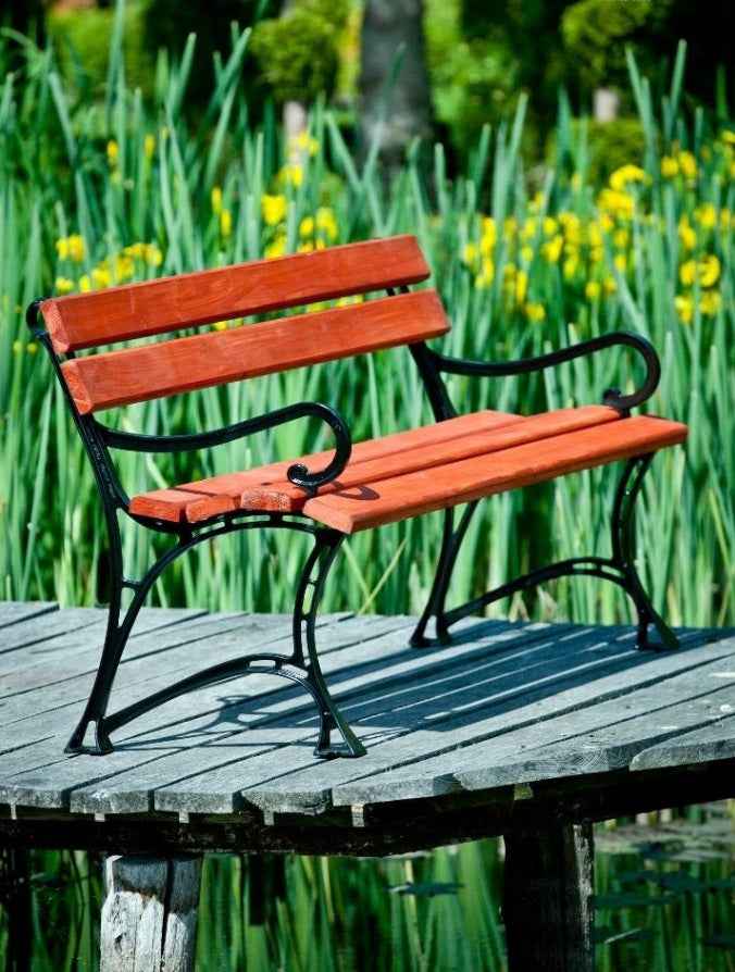 Banc de jardin en bois couleur acajou et aluminium 150cm avec accoudoirs clicktofournisseur.com