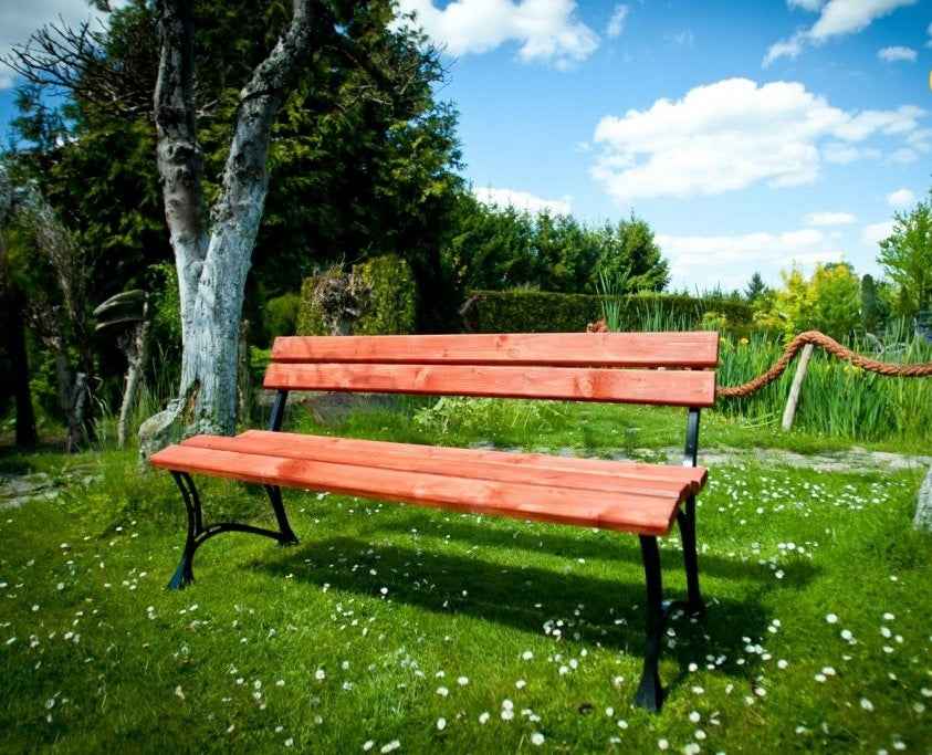 Banc de jardin en bois couleur acajou et aluminium 180 cm - Clicktofournisseur.com