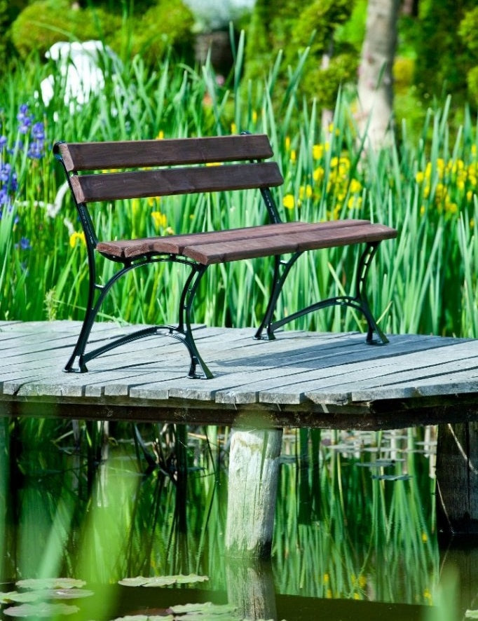 Banc de jardin en bois couleur noyer et aluminium 150cm - Clicktofournisseur.com