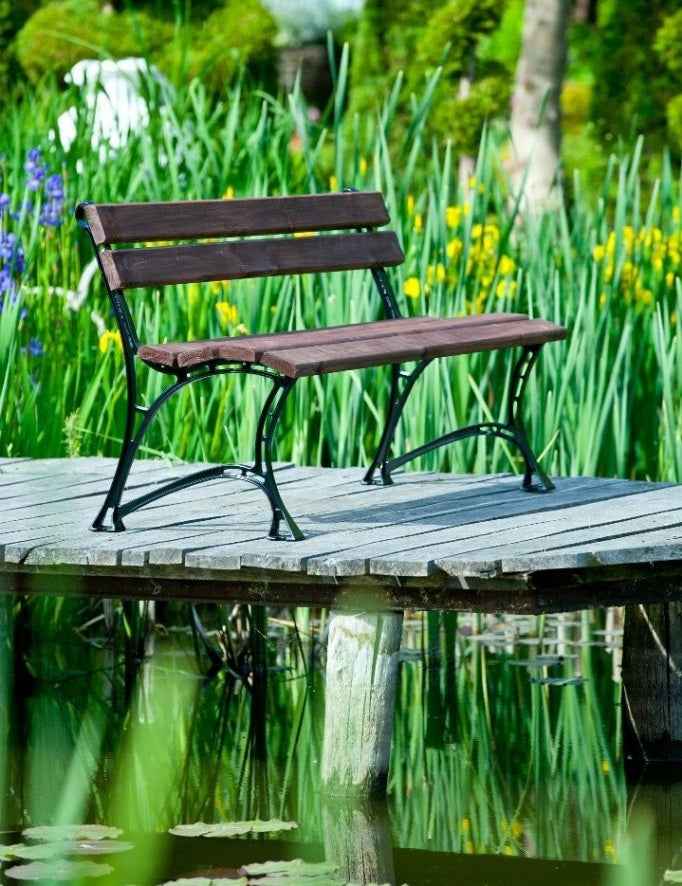 Banc de jardin en bois couleur noyer et aluminium 180 cm - Clicktofournisseur.com