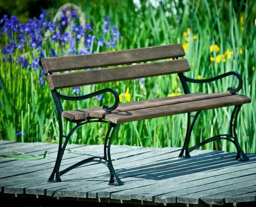 Banc de jardin en bois couleur palissandre et aluminium 180 cm avec accoudoirs - Clicktofournisseur.com